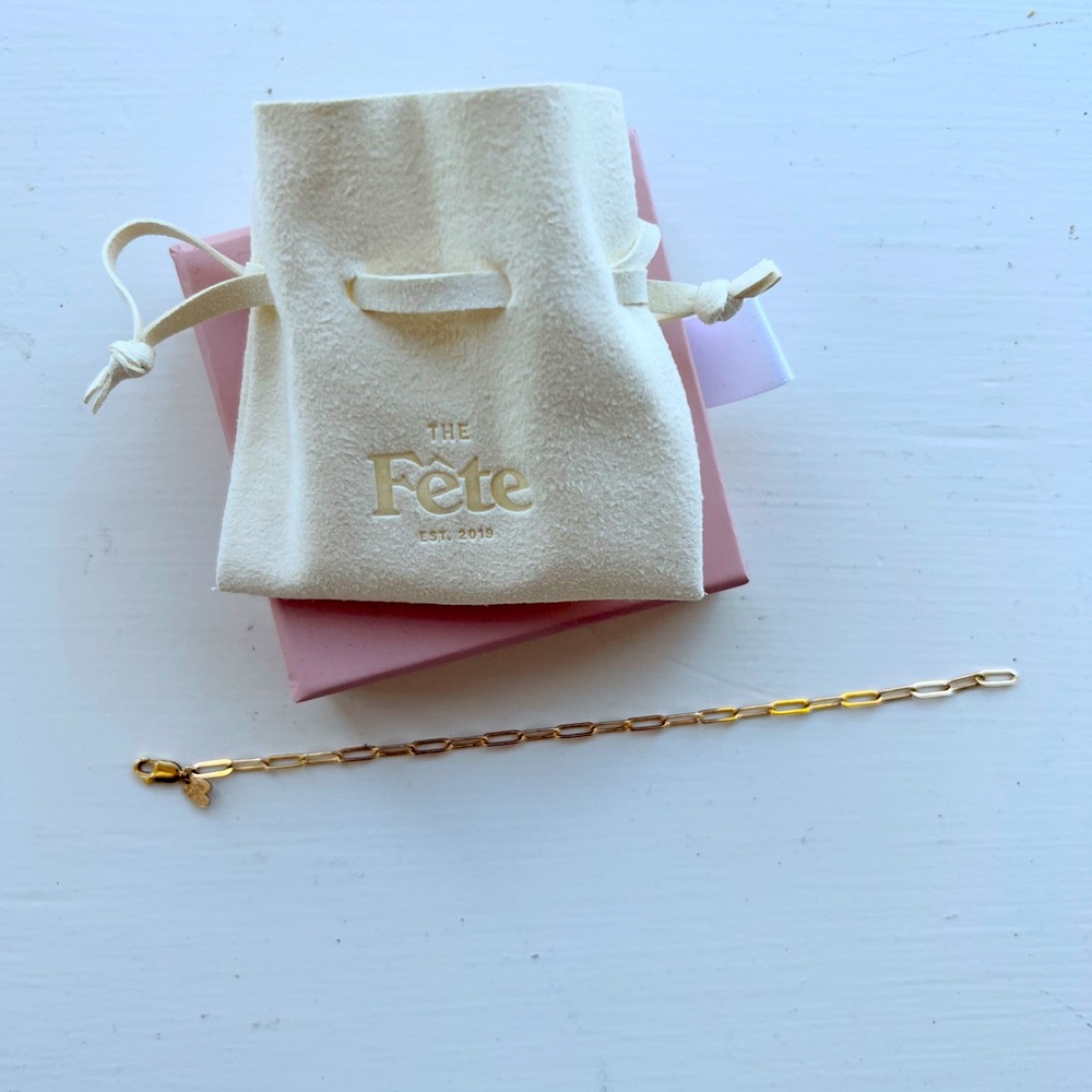 14k gold-filled FETE charm bracelet (size small 6.5”)
